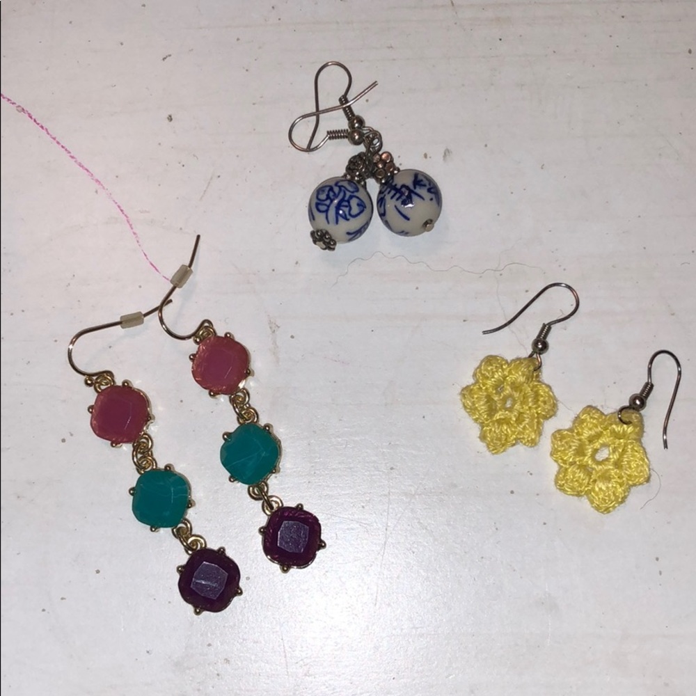 Set of three colorful earrings